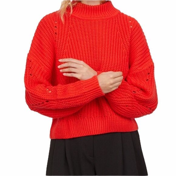Red Long Sleeve Crochet Knit Sweater - NEW - Picture 2 of 5